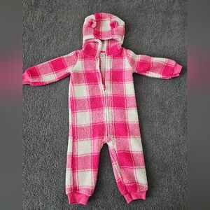 Carter's Fleece Hooded Jumpsuit Pink/White Sz 18mo